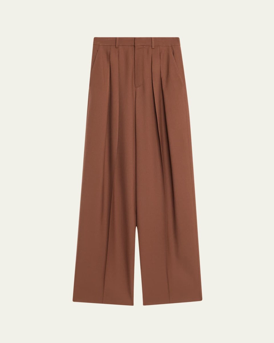 Double-Pleated Straight-Leg Trousers